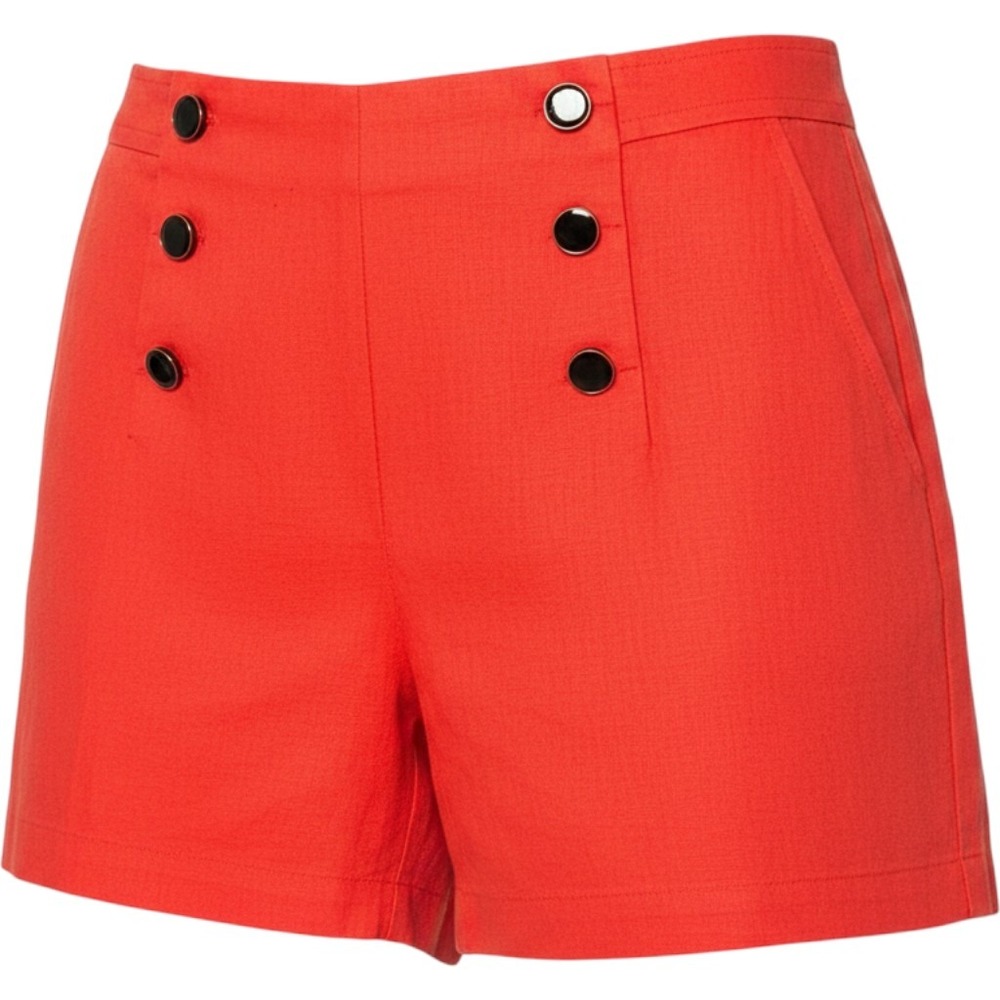 Cynthia Rowley Linen Blend Sailor Shorts Red High Rise Button Front Size 10